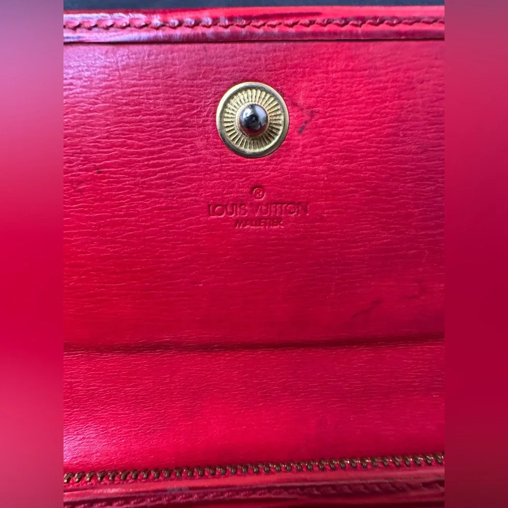 LV Louis Vuitton Red EPI Long Wallet w/ Unbranded Chain for Crossbody w/COA